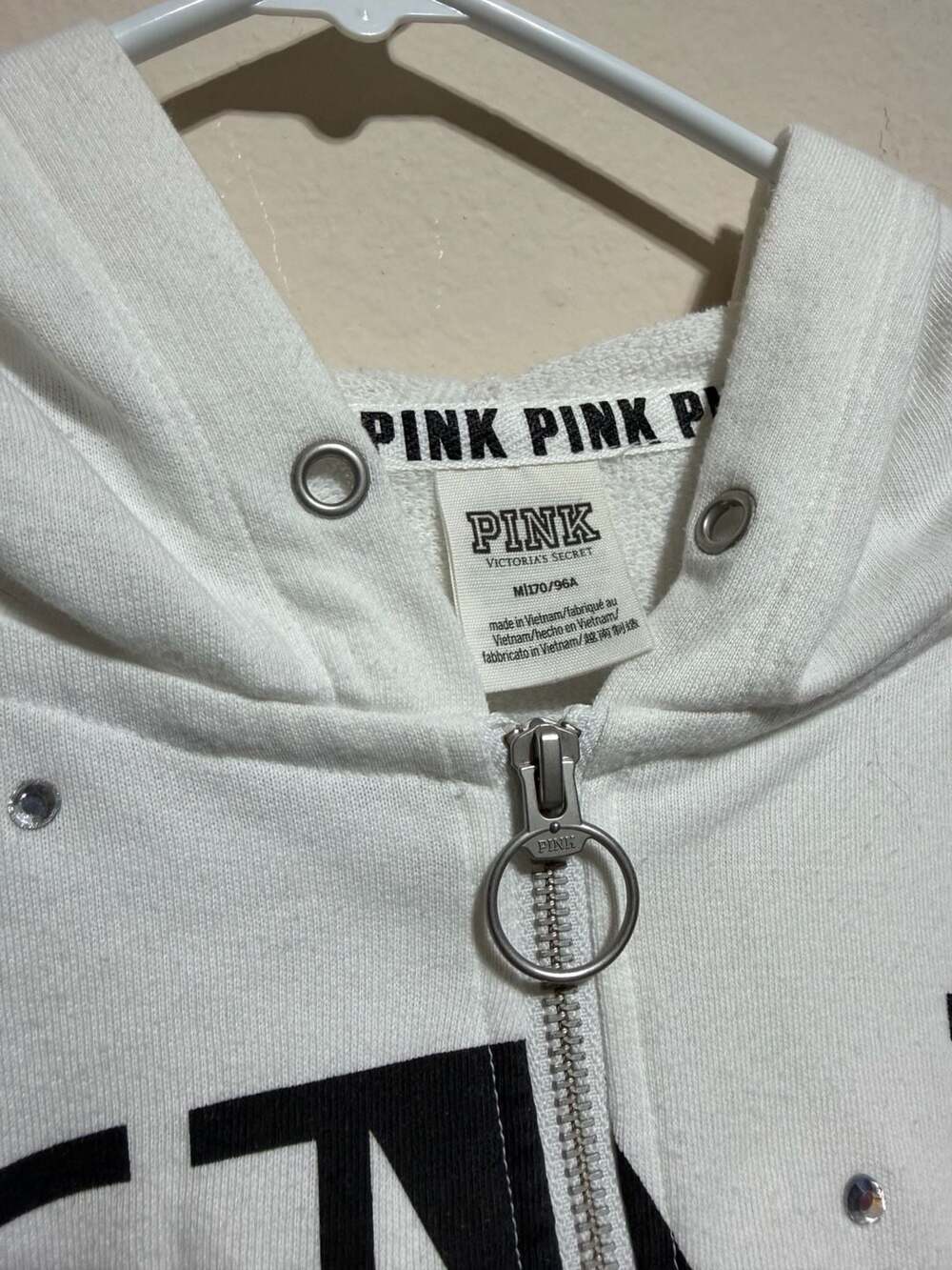 Victoria's Secret PINK Rhinestone Logo Half-Zip Hoodie White Size M - Picture 2 of 3
